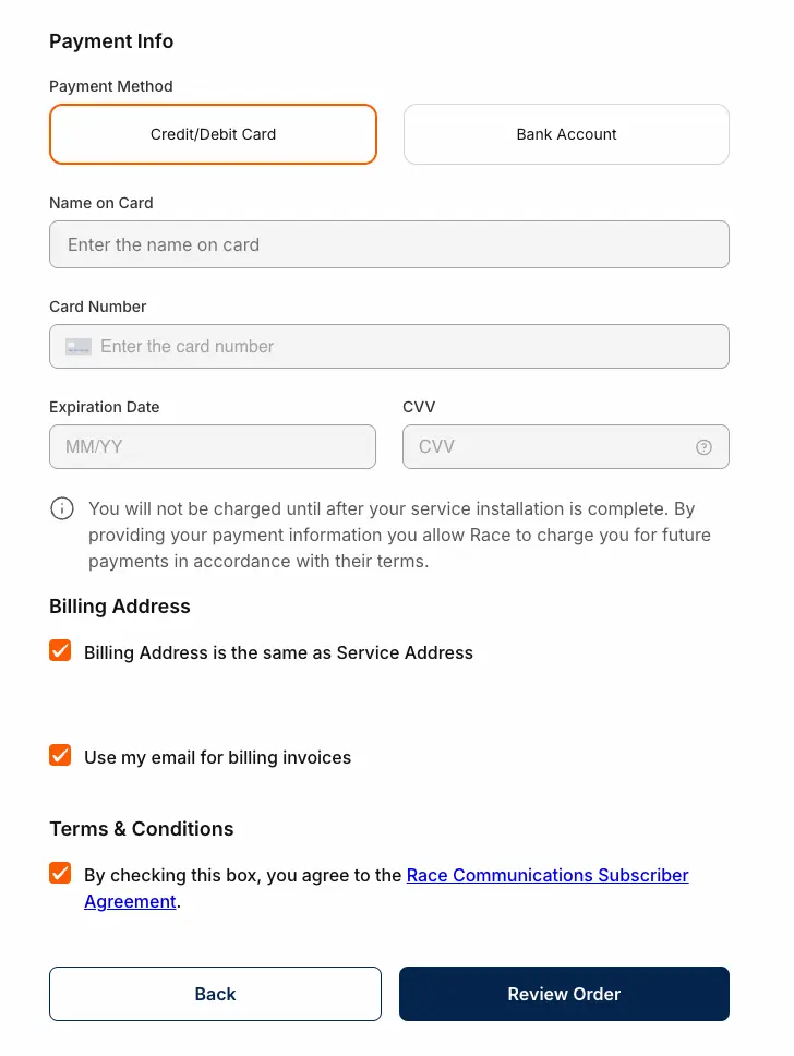 Review Payment Information Race Communications